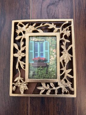 Gold Floral Cast Metal Picture Frame - Decorative Home Accent